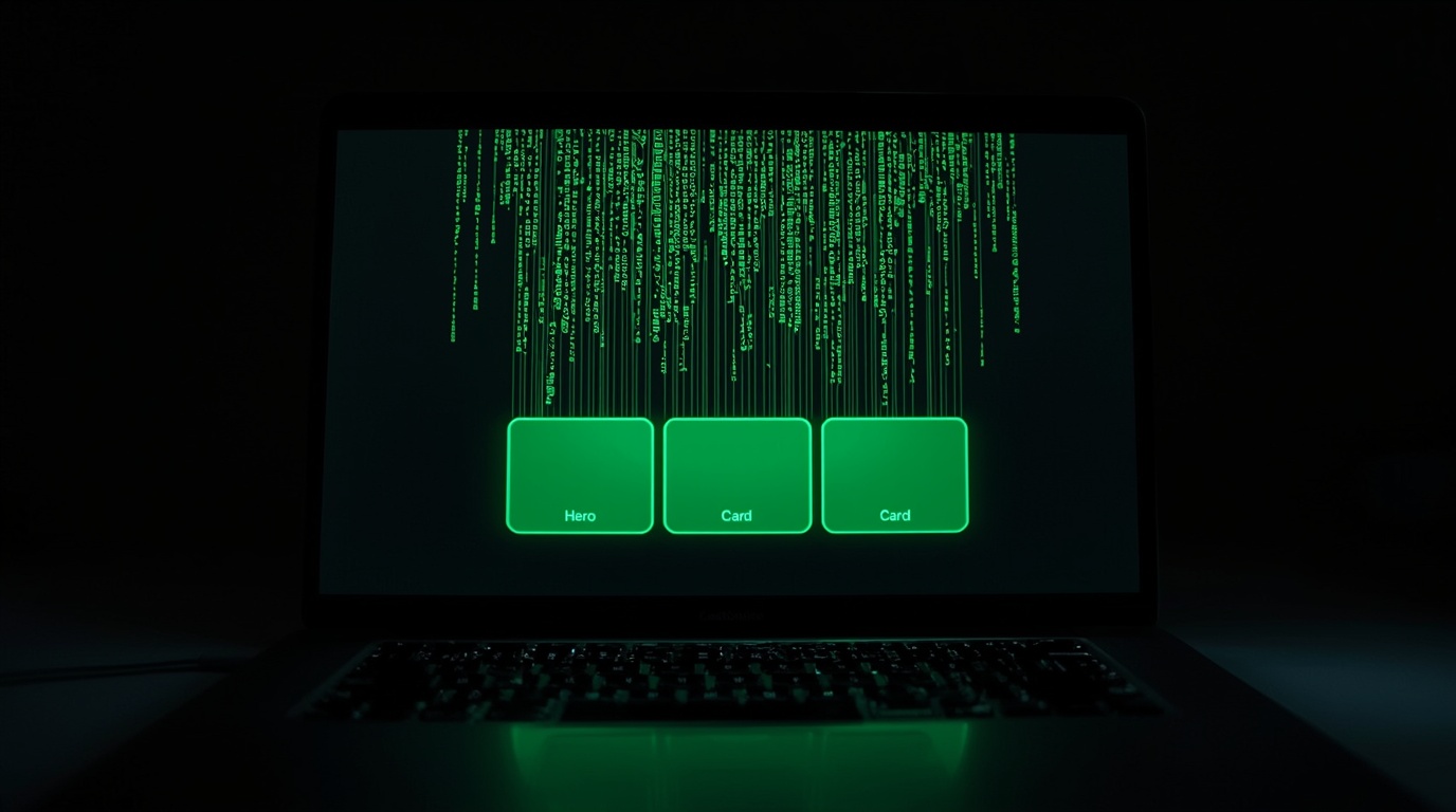Lo schermo di un portatile dove il codice verde si condensa in blocchi di interfaccia